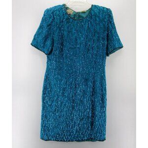 VINTAGE Stenay Dress 14 Silk Sheath Sequins Evenings Slit Zip Up *